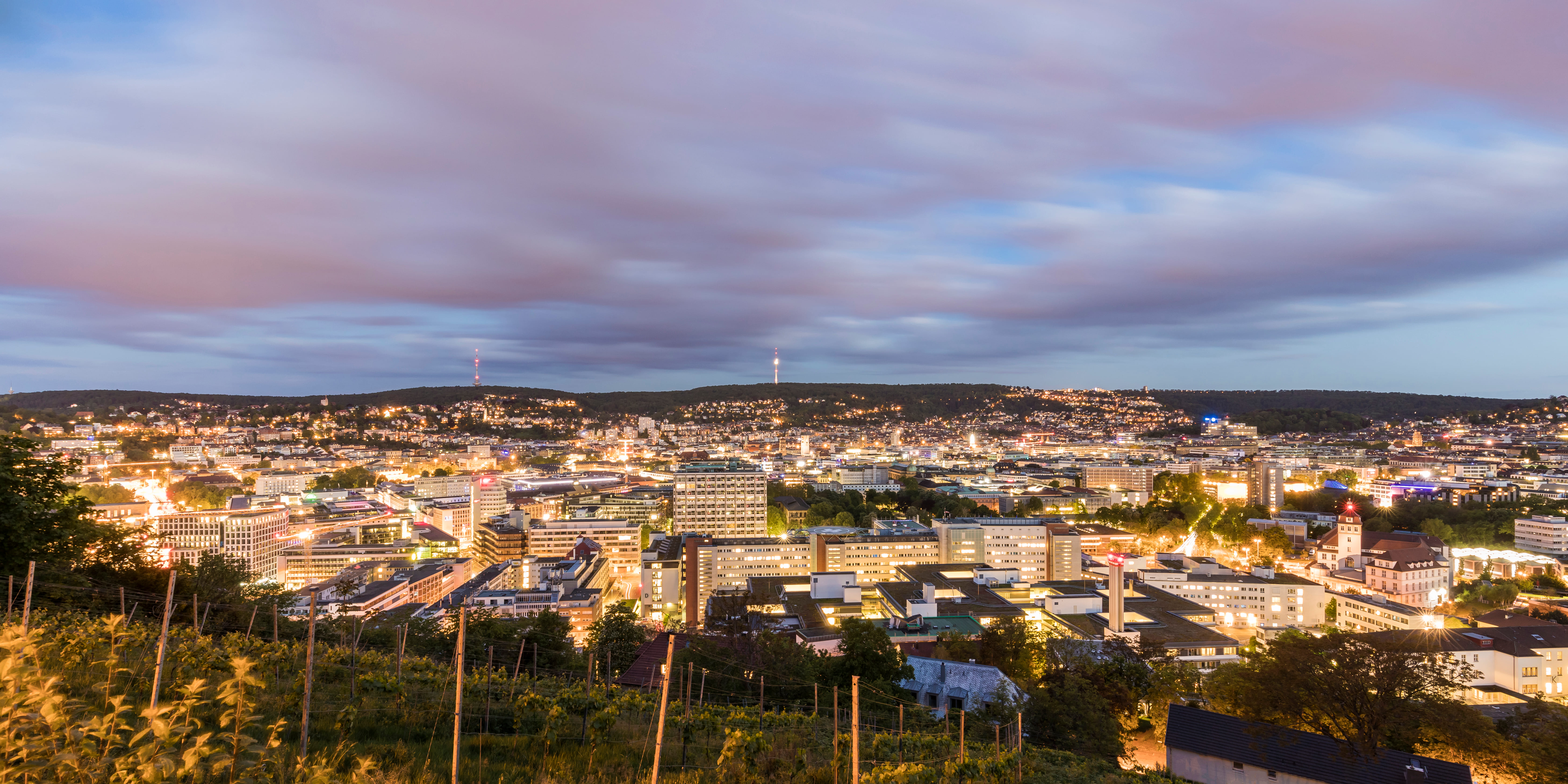 Cityscape of Stuttgart in the evening